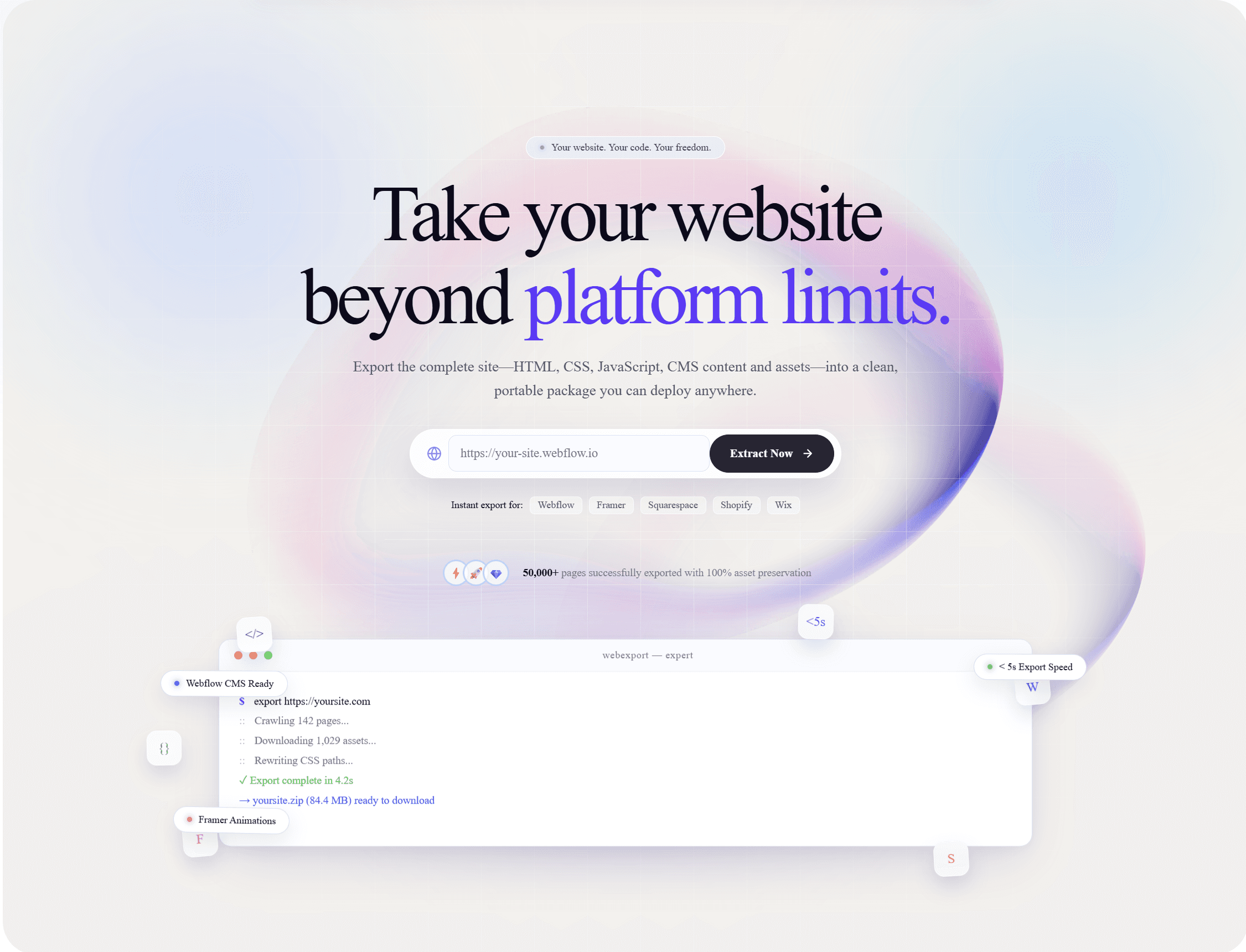 WebExport extraction dashboard